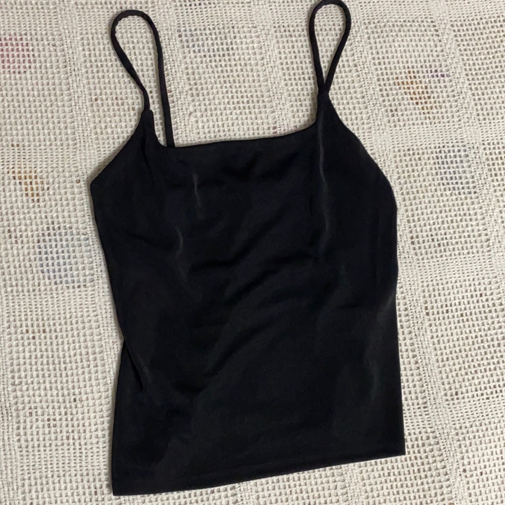 Shiny fabric black Tank top